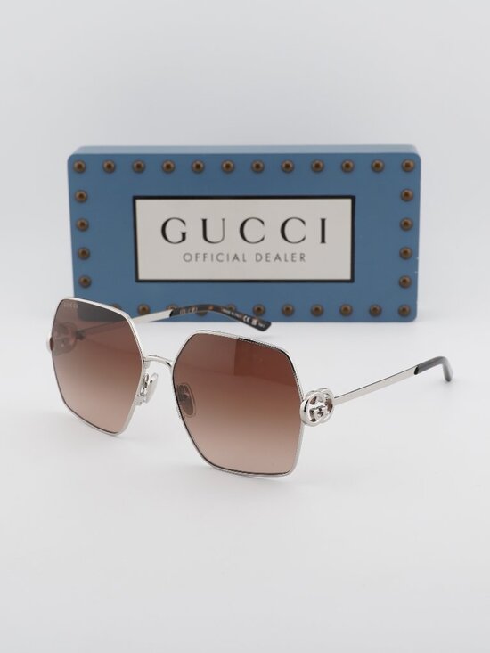 Gucci GG2163S 003 Square Sunglasses - Silver/Brown Gradient main image 8